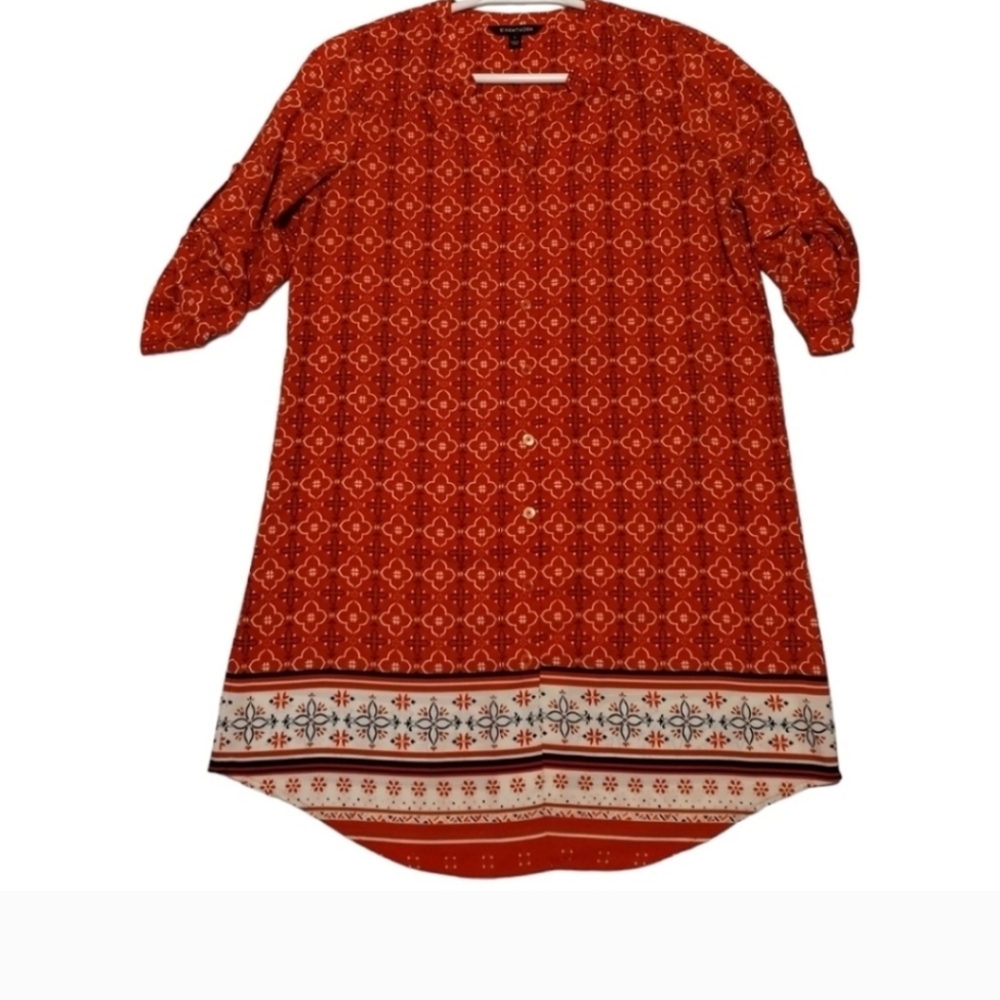 41 Hawthorn Cristen Shirt Dress Dandana Print Roll‎ Tab Sleeve Large Loose Fit